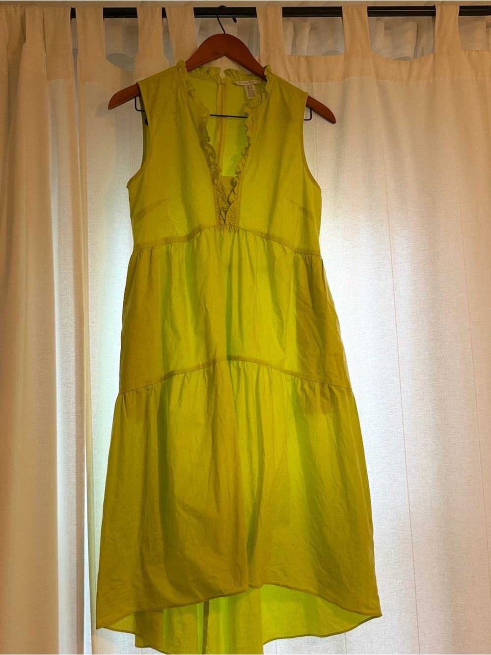 London Times Sleeveless Ruffle V-Neck Tiered Dress in Lime Green